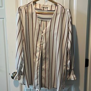 Women's white button up top with red stripes. Size M